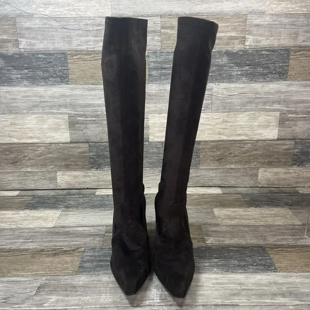 Casadei Boots 7.5 Brown Suede Vero Cuoio Knee High Heel Made in Italy